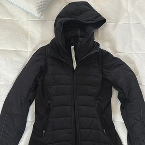Black Lululemon jacket. Double zip, can remove inner “liner/hood”.